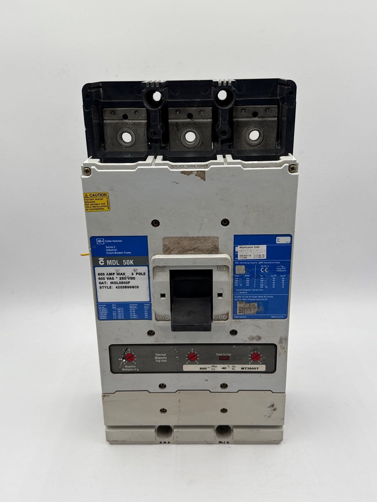 Eaton MDL3800 Circuit Breaker 800A 3P 600V 3PH MDL 50k 800 Amp 3 Pole