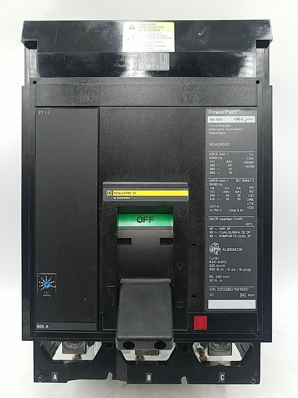 Square D MGA36600 I-Line Circuit Breaker 600A 3P 600V MGA 600 Amp 3 Pole