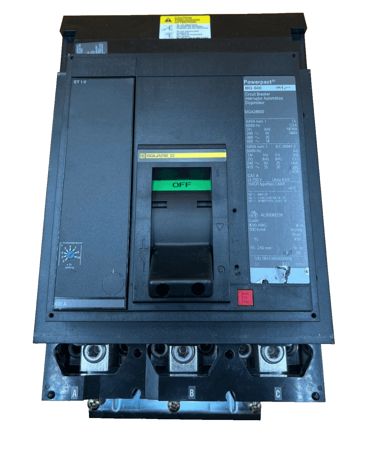 Square D MGA36600 I-Line Circuit Breaker 600A 3P 600V MGA 600 Amp 3 Pole