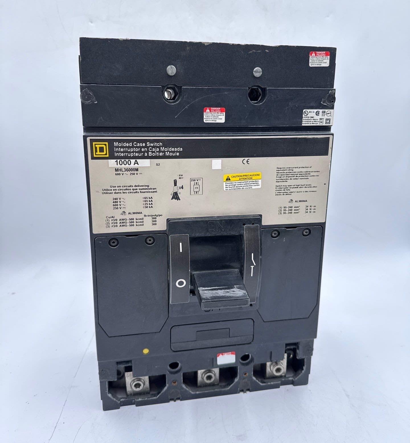 Square D MHL36000M Circuit Breaker 1000A 3P 600V 3PH MHL Bolt On 1000 Amp 3 Pole – image 1