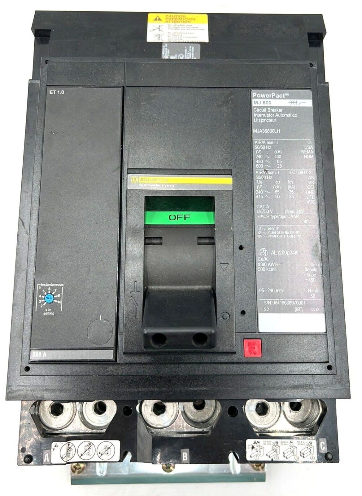Square D MJA36800LH I-Line Circuit Breaker 800A 3P 600V MJA 800 Amp 3 Pole – image 1