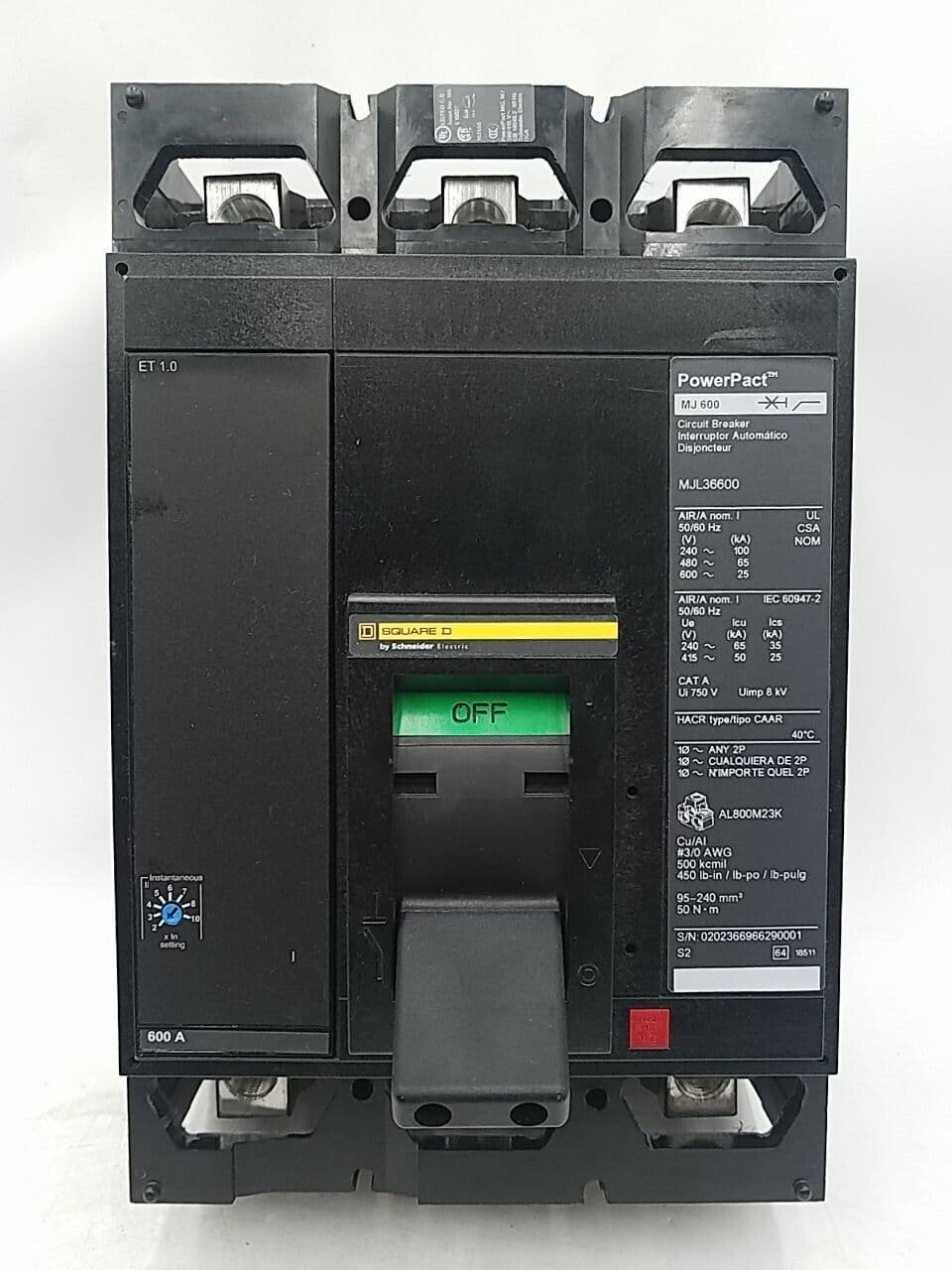 Square D MJL36600 Circuit Breaker 600A 3P 600V MJL 600 Amp 3 Pole 3PH – image 1