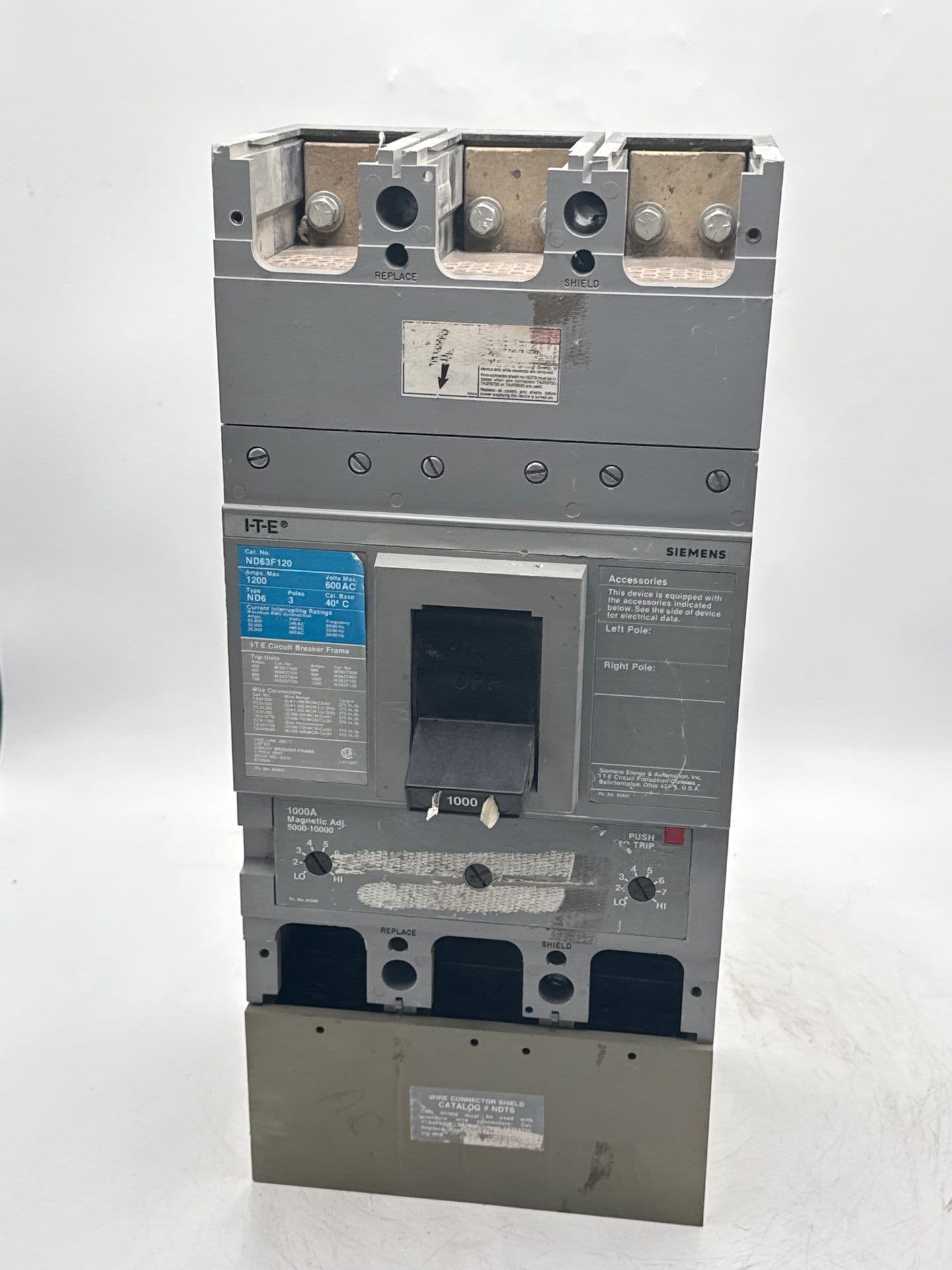 Siemens ND63B100 Circuit Breaker 1000A 3P 600V ND6 1000 Amp 3 Pole – image 1