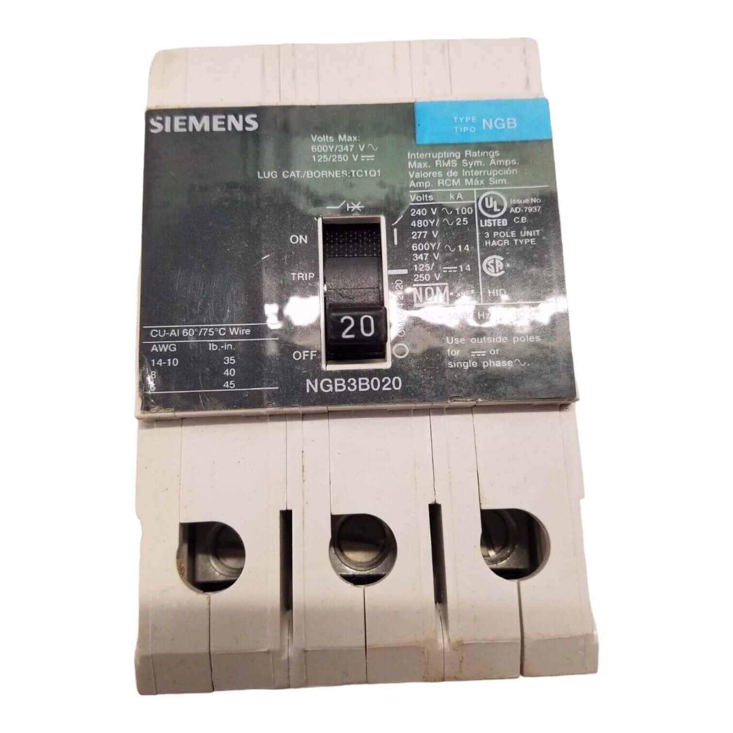 Siemens NGB3B020 Circuit Breaker — image 1 of 6