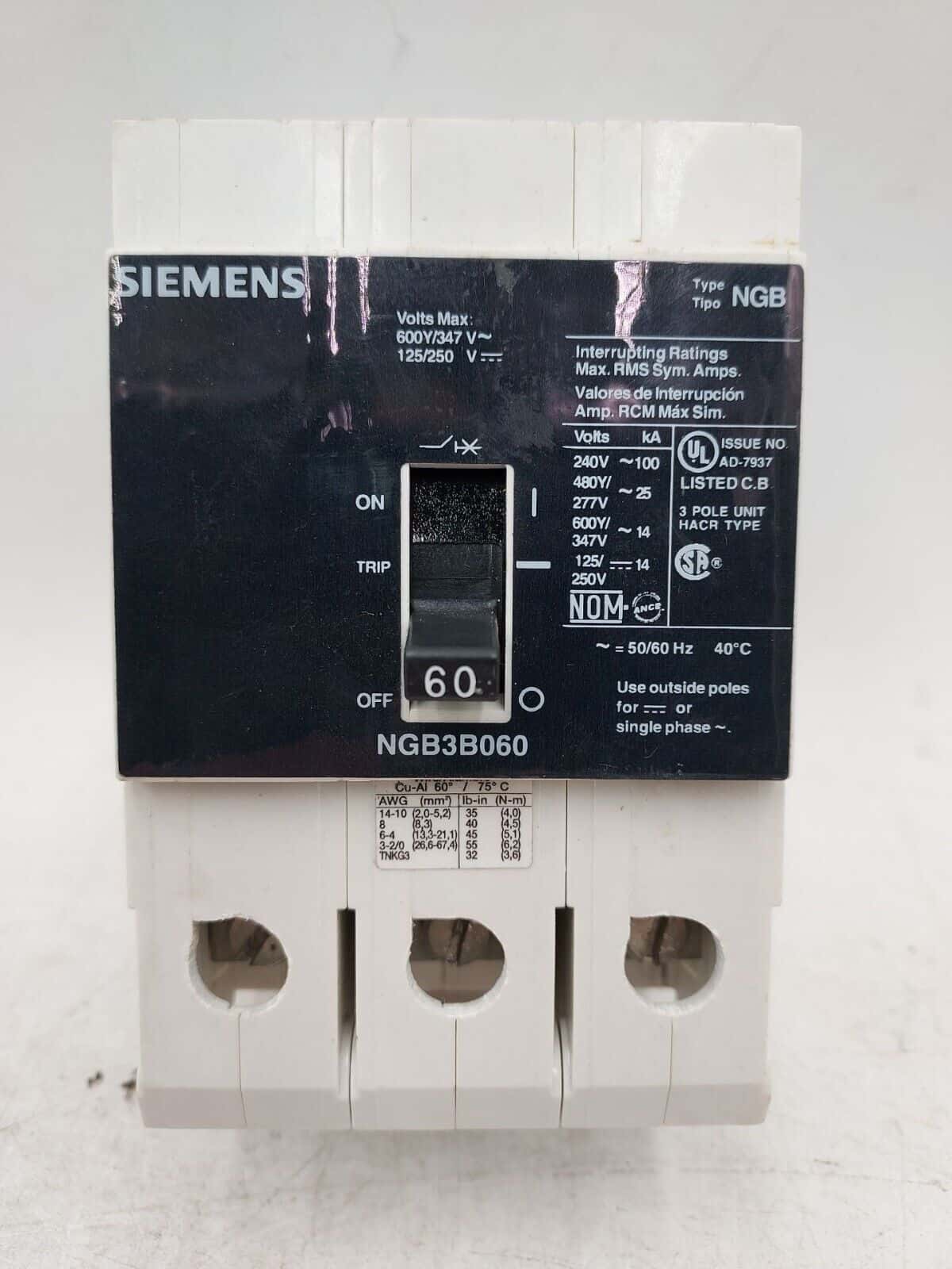 Siemens NGB3B060 Circuit Breaker — image 1 of 6