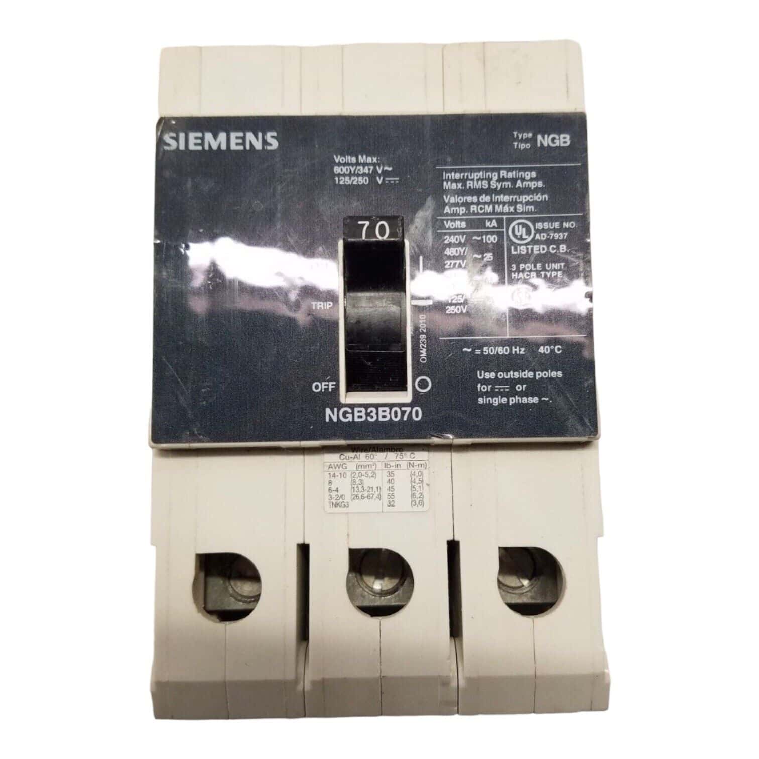 Siemens NGB3B070 Circuit Breaker — image 1 of 6