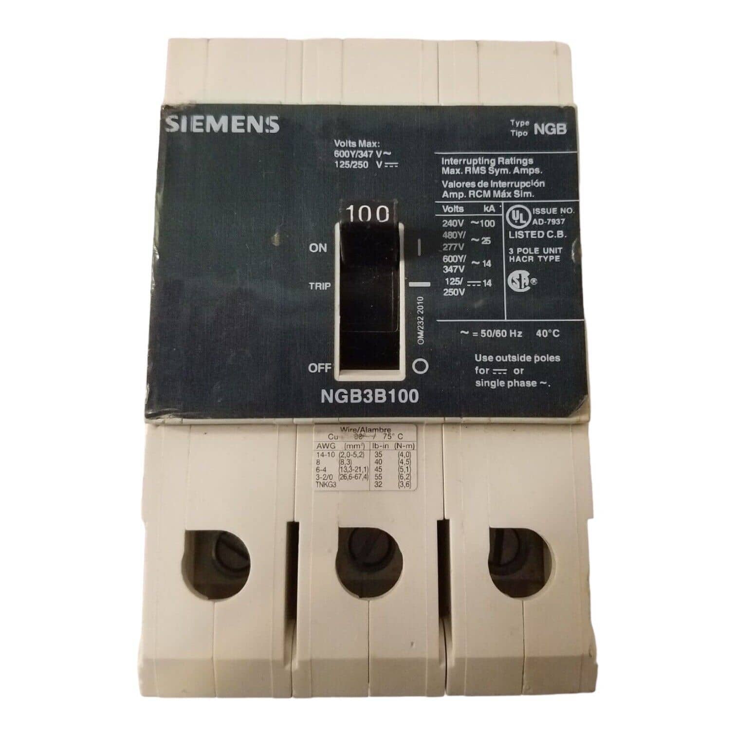 Siemens NGB3B100 Circuit Breaker — image 1 of 6