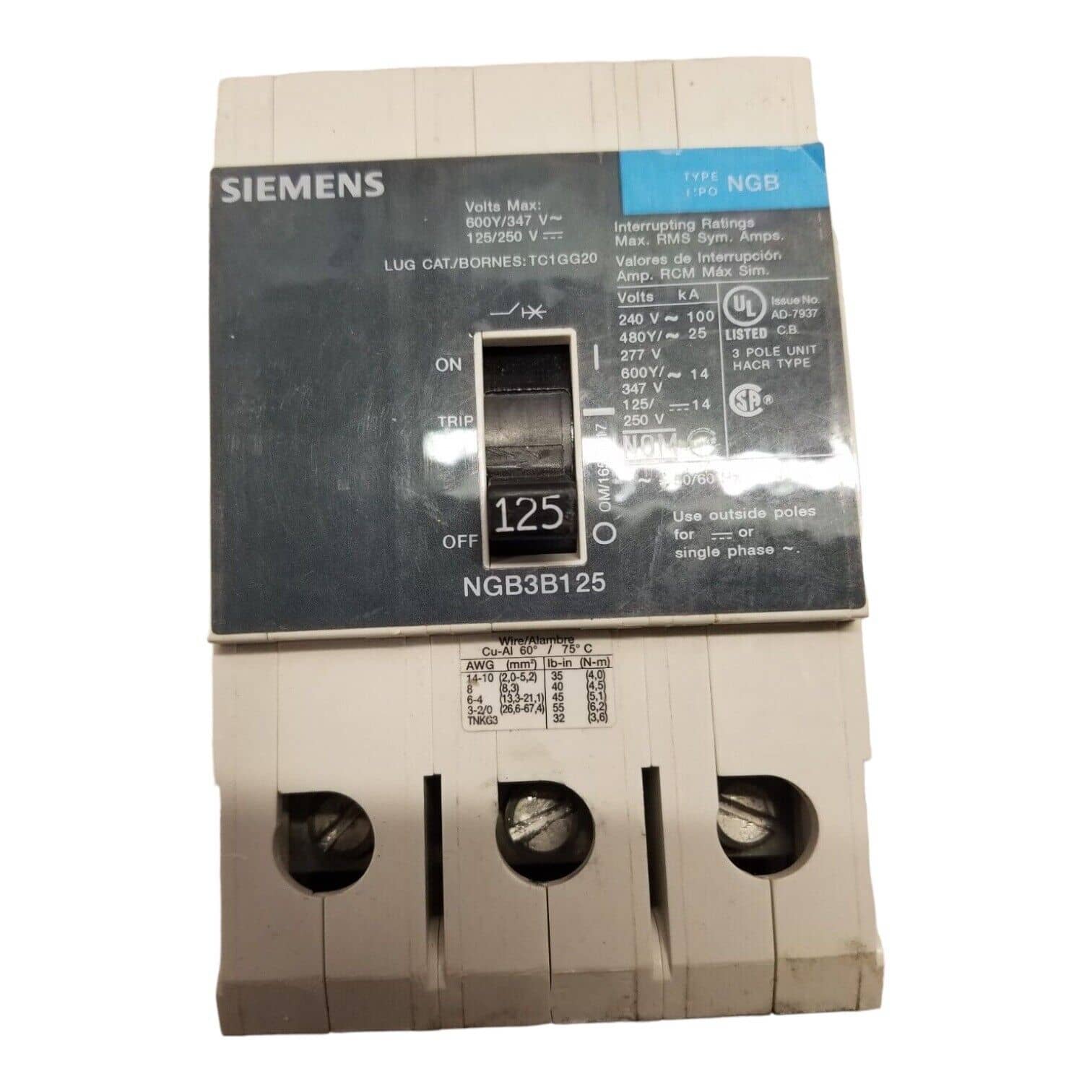 Siemens NGB3B125 Circuit Breaker — image 1 of 6