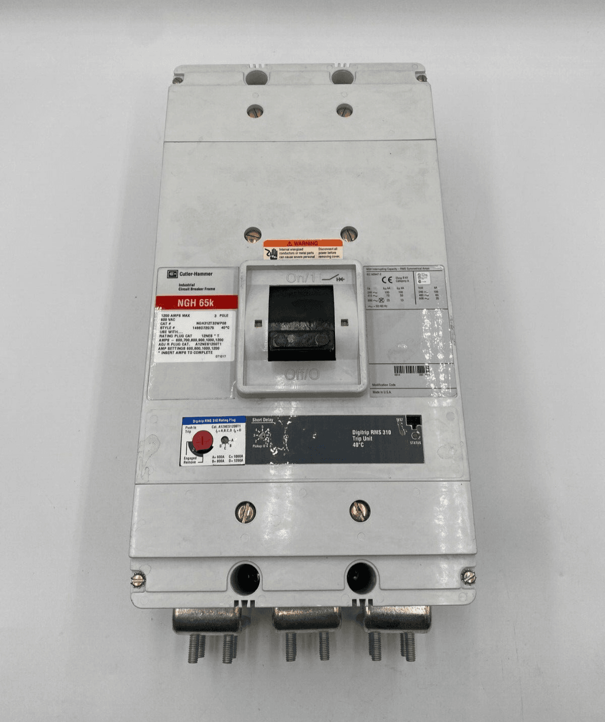 Eaton NGH312T33WP08 Circuit Breaker 1200A 3P 600V 3PH NGH 65k Bolt On – image 1