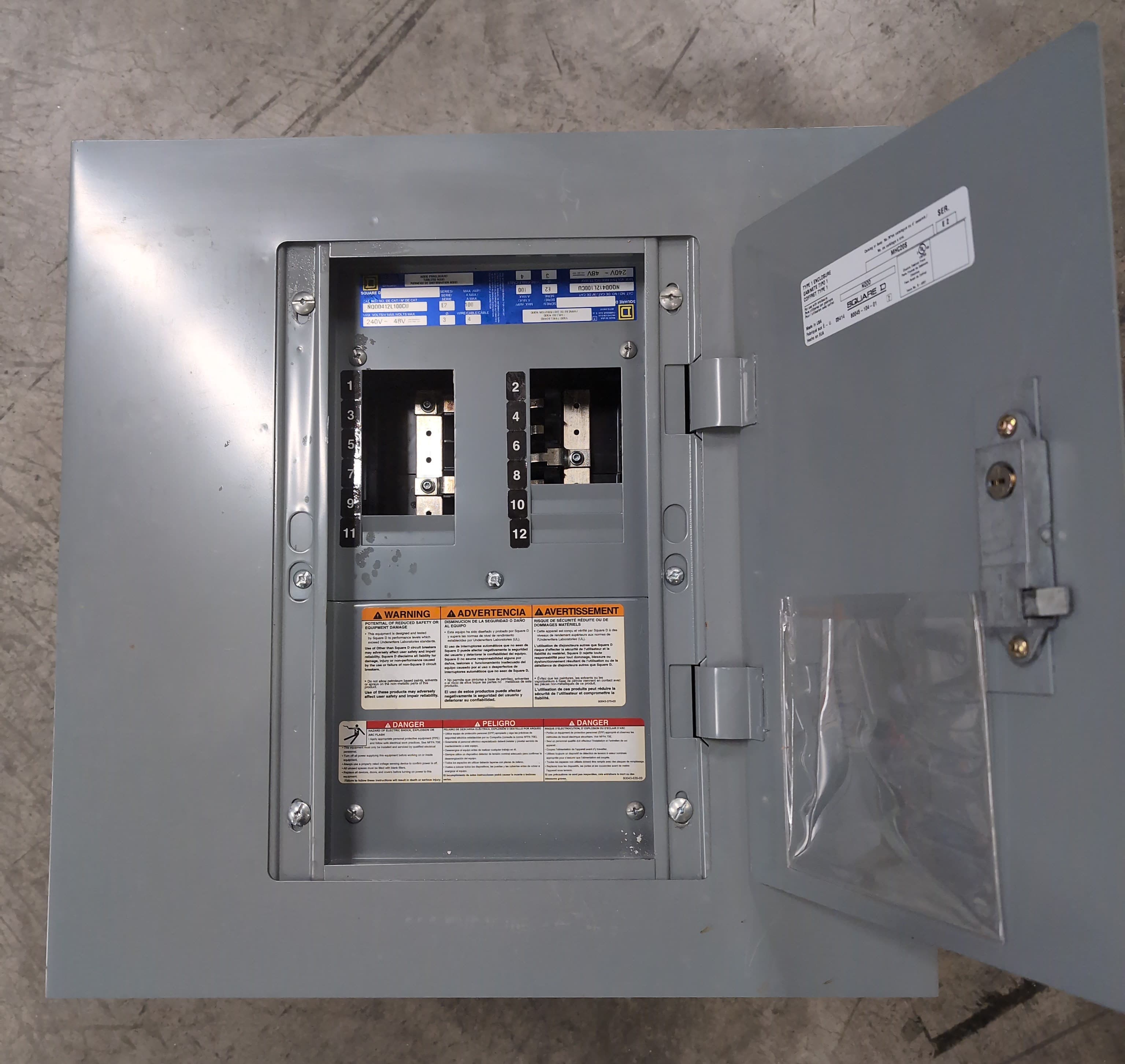 Square D NQOD412L100CU Panelboard 100A 240V 3PH 4W MLO Panel 100 Amp 12 Cir – image 1