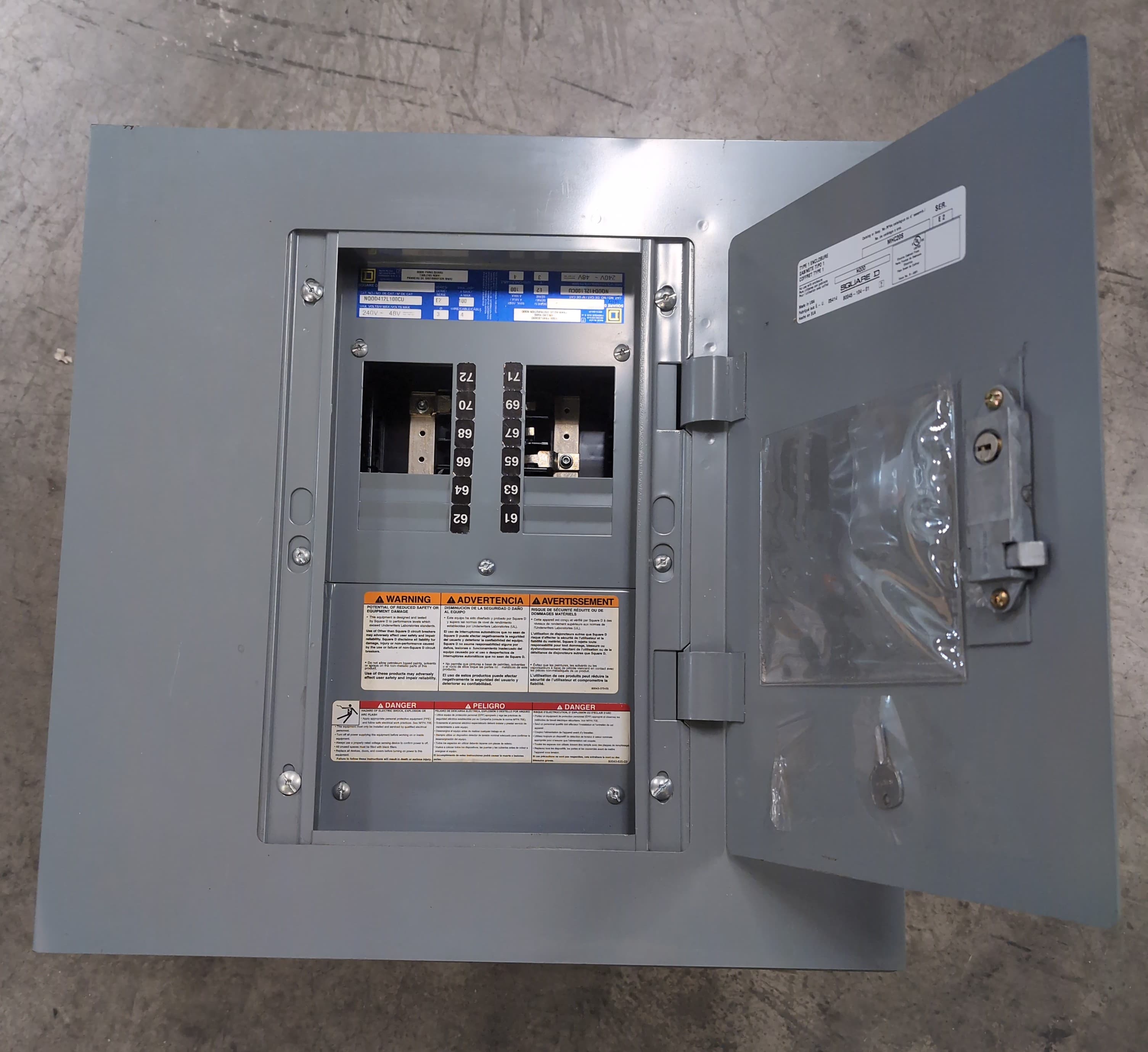 Square D NQOD412L100CU Panelboard 100A 240V 3PH 4W MLO Panel 100 Amp 12 Cir – image 1