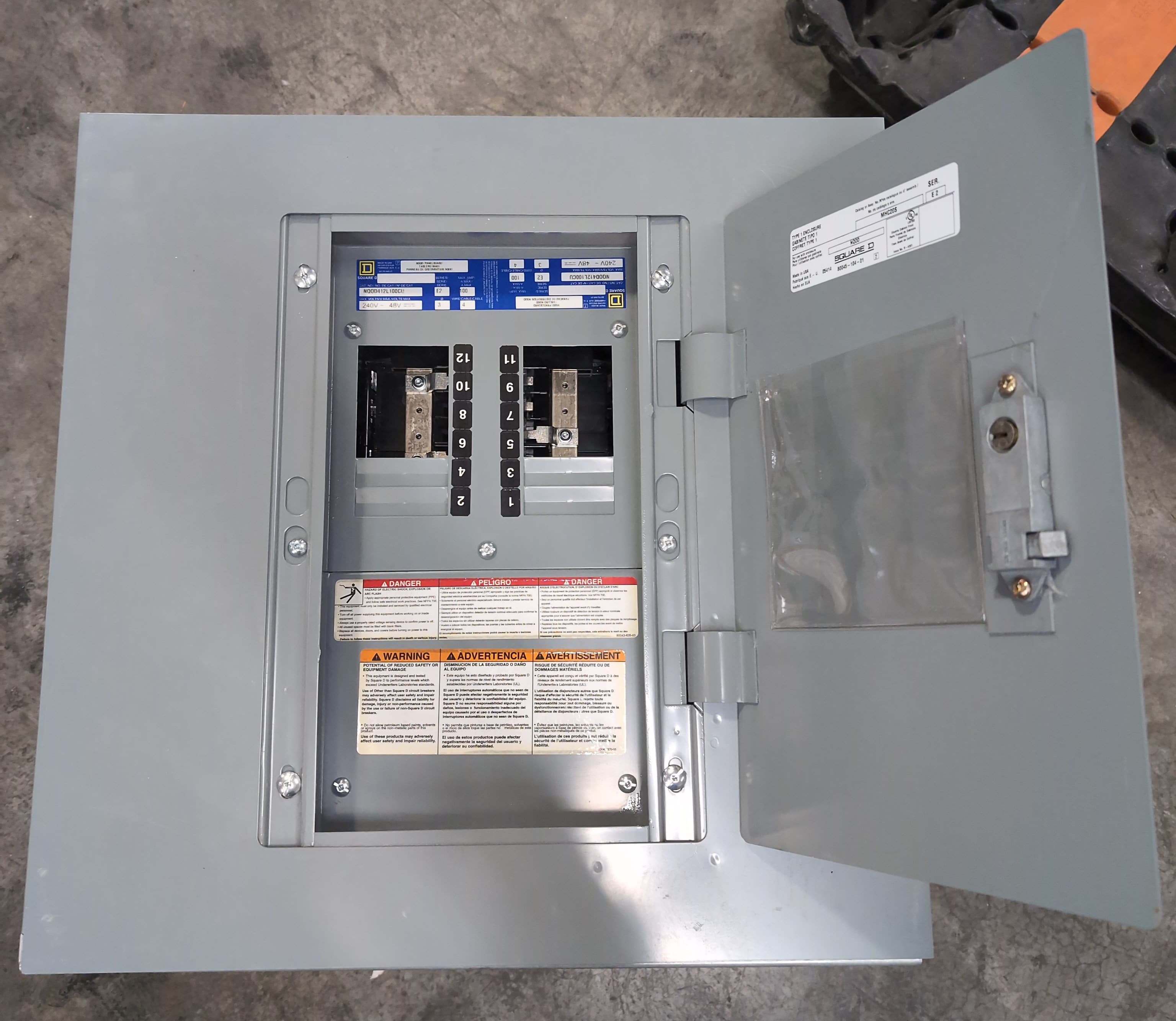 Square D NQOD412L100CU Panelboard 100A 240V 3PH 4W MLO Panel 100 Amp 12 Cir – image 1