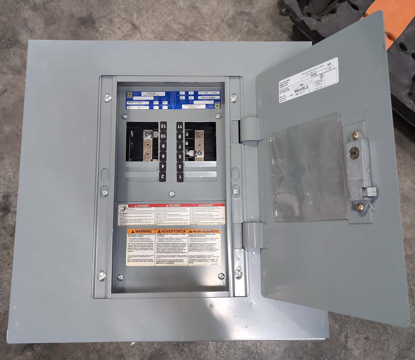 Square D NQOD412L100CU Panelboard 100A 240V 3PH 4W MLO Panel 100 Amp 12 Cir