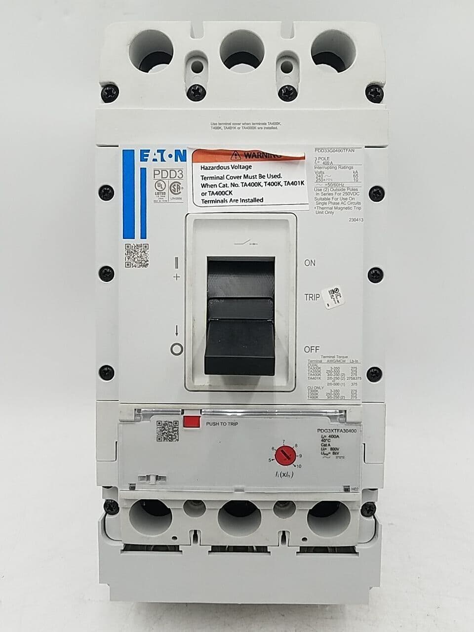 Eaton PDD33G0400TFAN Circuit Breaker 400A 3P 240V PDD 400 Amp 3 Pole