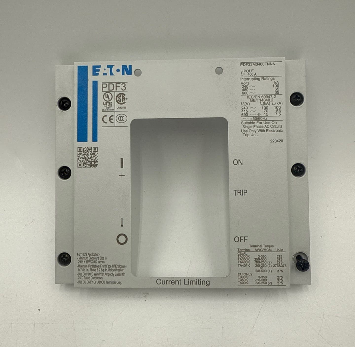Eaton PDF33M0400FNNN Circuit Breaker Face Cover With Screws 400A Frame PDF3 – image 1