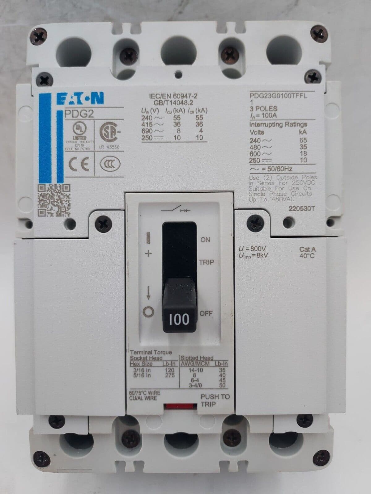 Eaton PDG23G0100TFFL Circuit Breaker — image 1 of 6