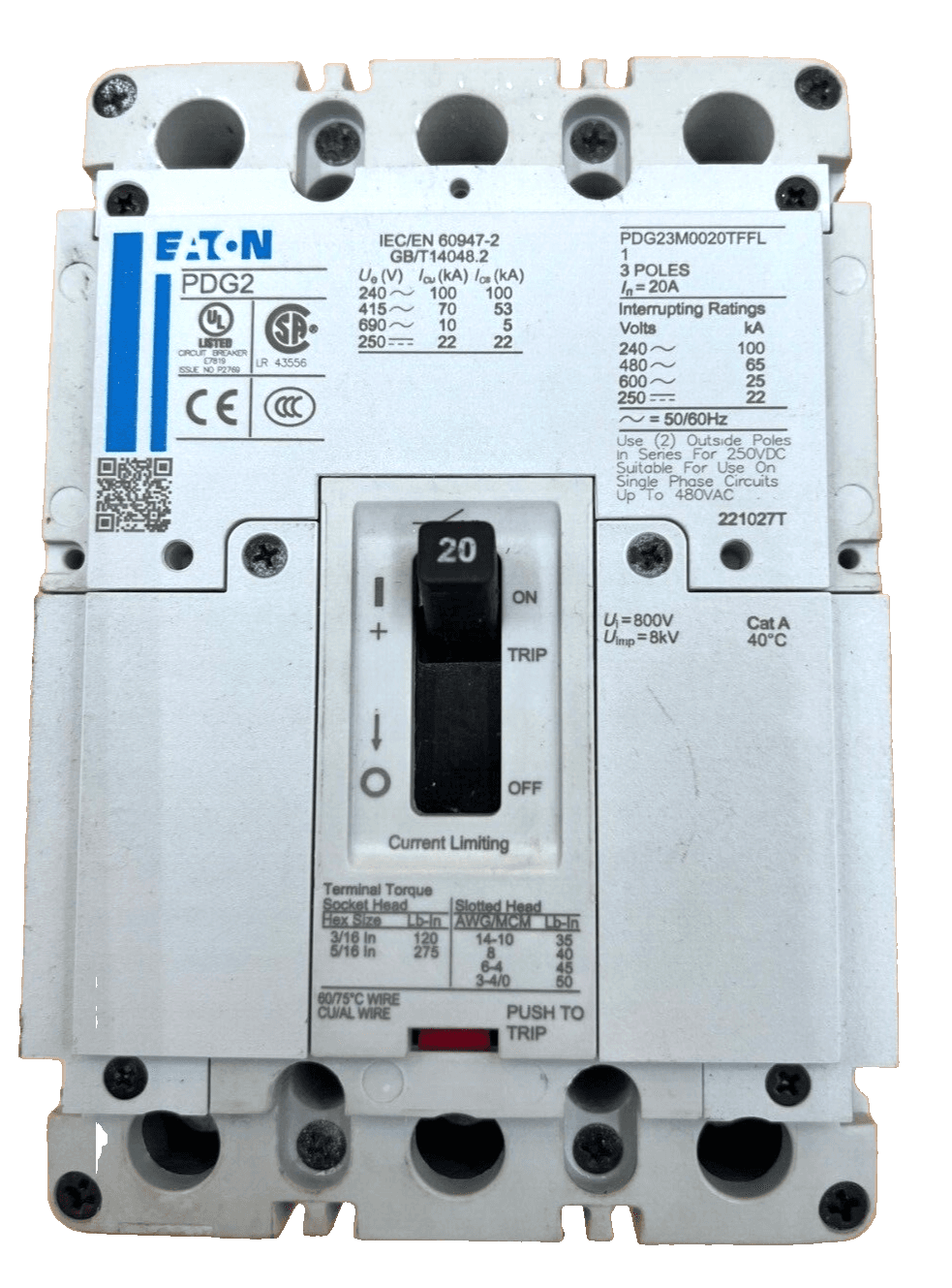 Eaton PDG23M0020TFFL Circuit Breaker — image 1 of 6