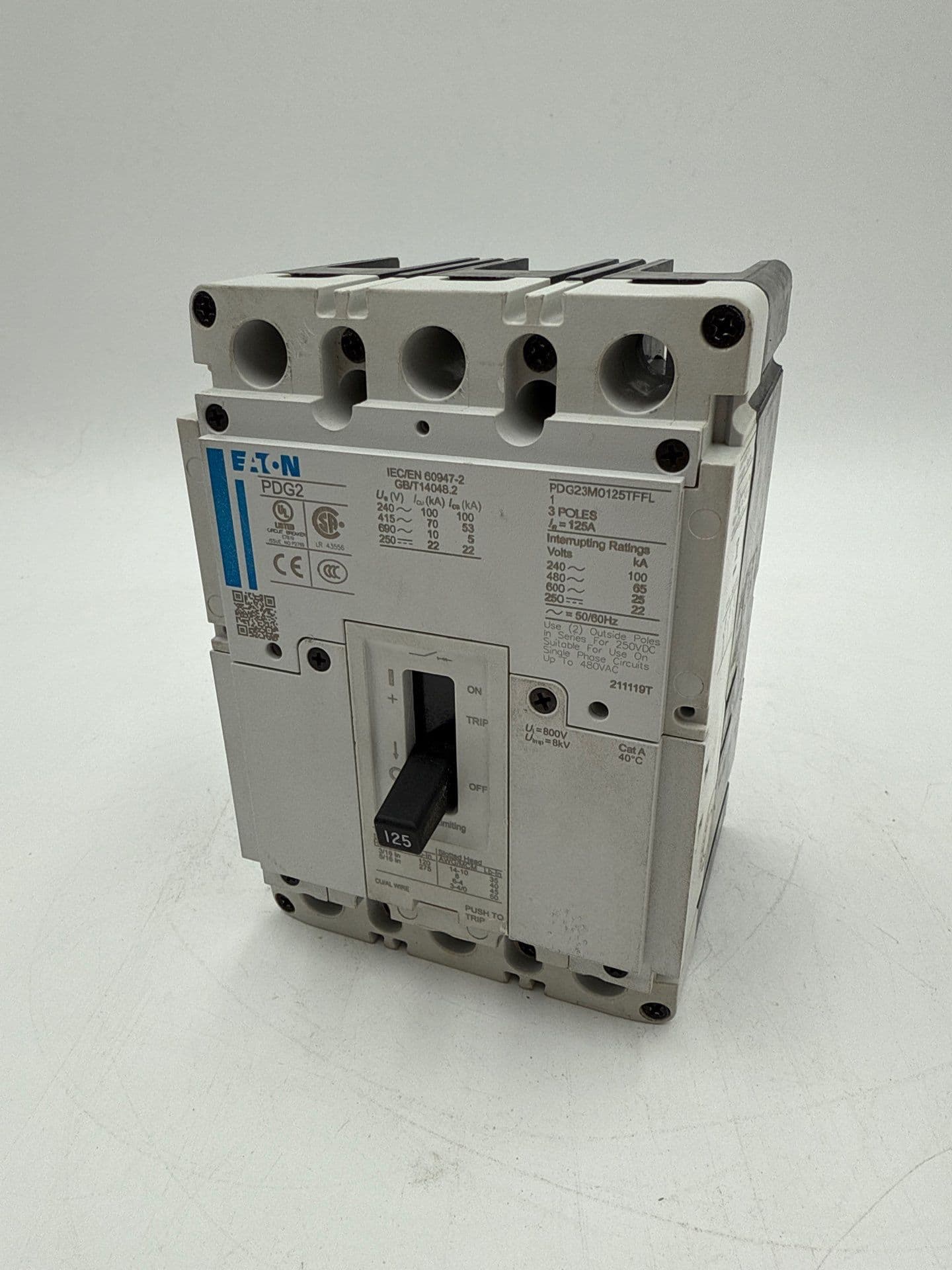 Eaton PDG23M0125TFFL Circuit Breaker 125A 3P 600V PDG2 125 Amp 3 Pole – image 1