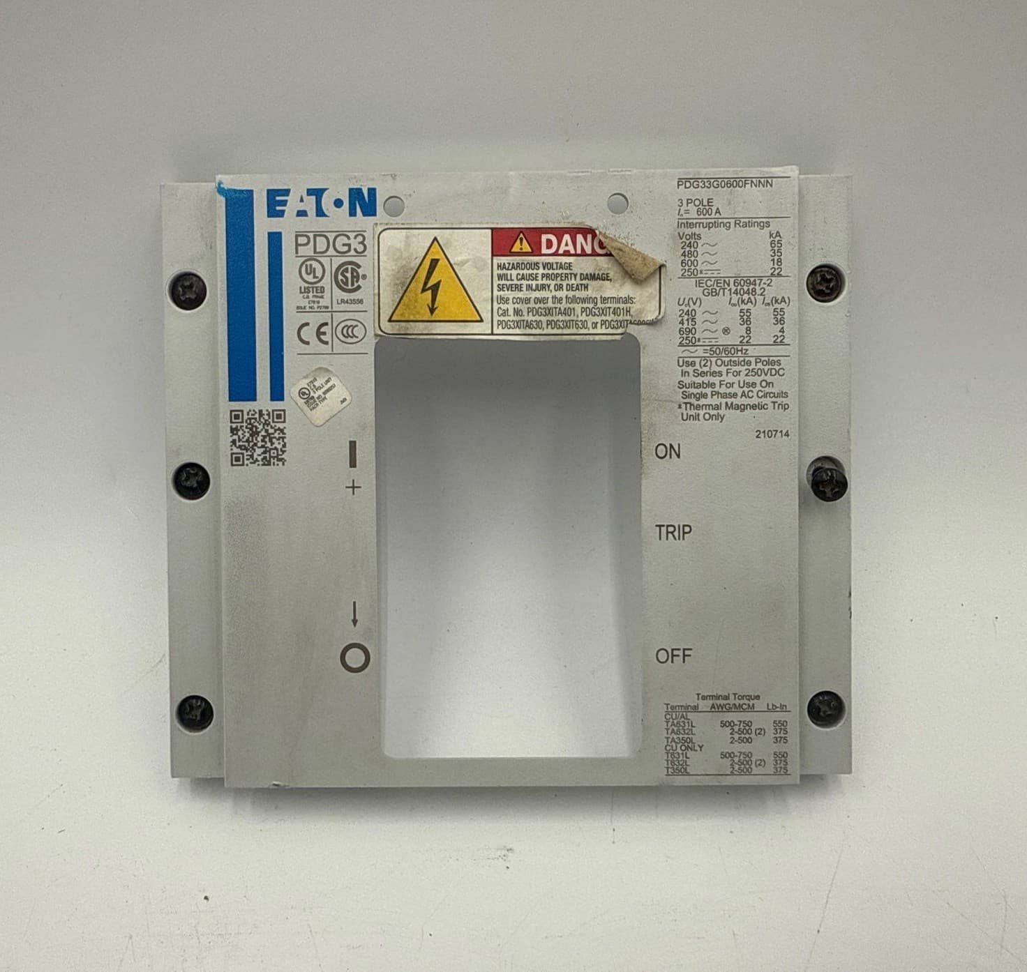 Eaton PDG33G0600FNNN Circuit Breaker Face Cover With Screws 600A Frame PDG3 – image 1