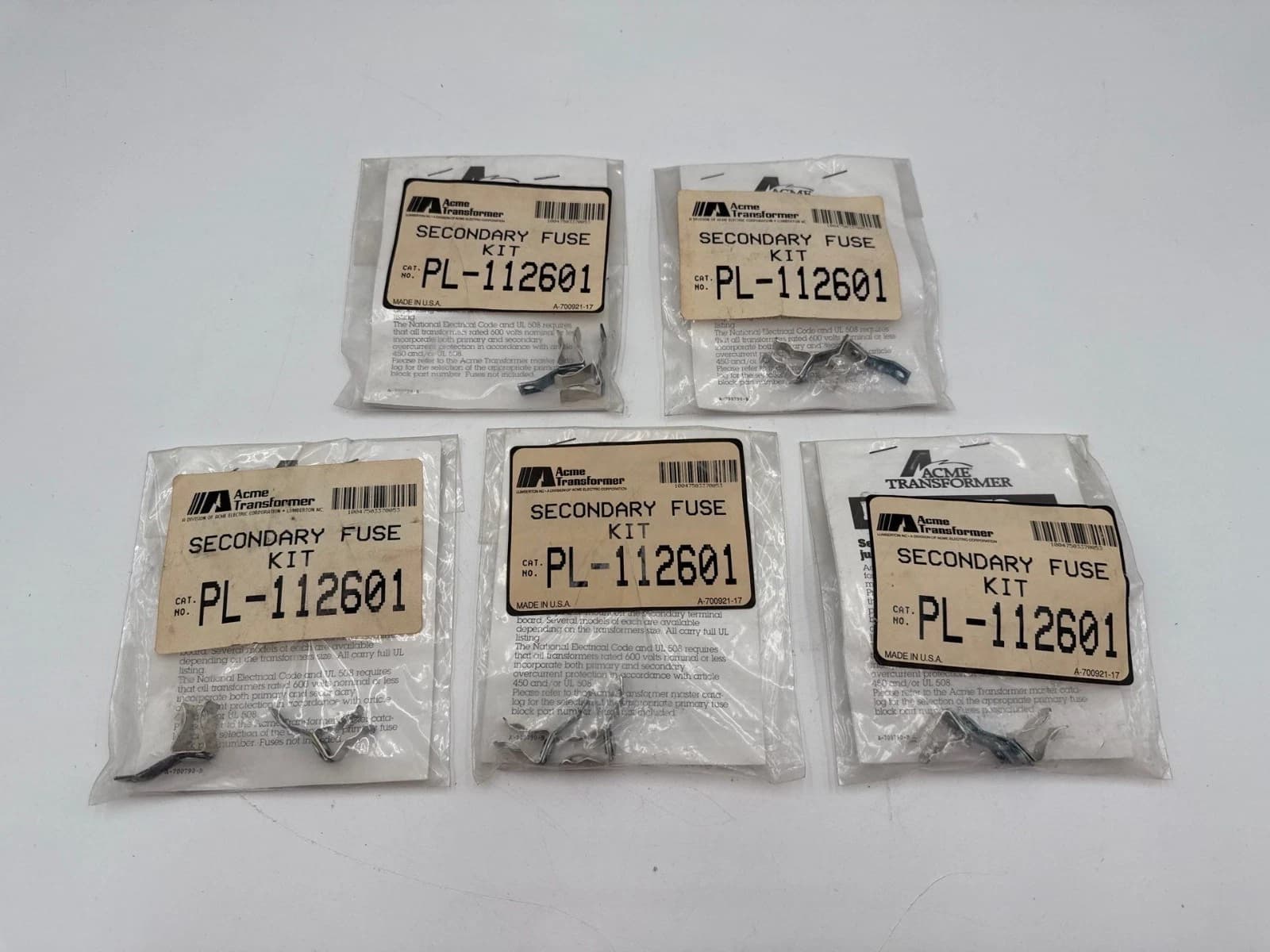 5PC Lot ACME PL-112601 Transformer Secondary Fuse Kit For 13/32" x 1-1/2" – image 1