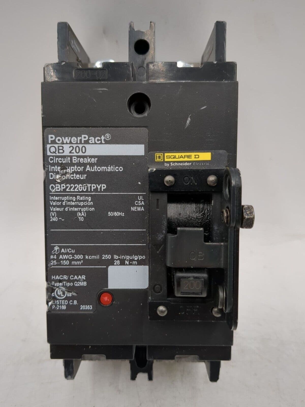 Square D QBP22200TPYP Circuit Breaker 200A 2P 240V 1PH QBP 200 Amp 2 Pole Used – image 1