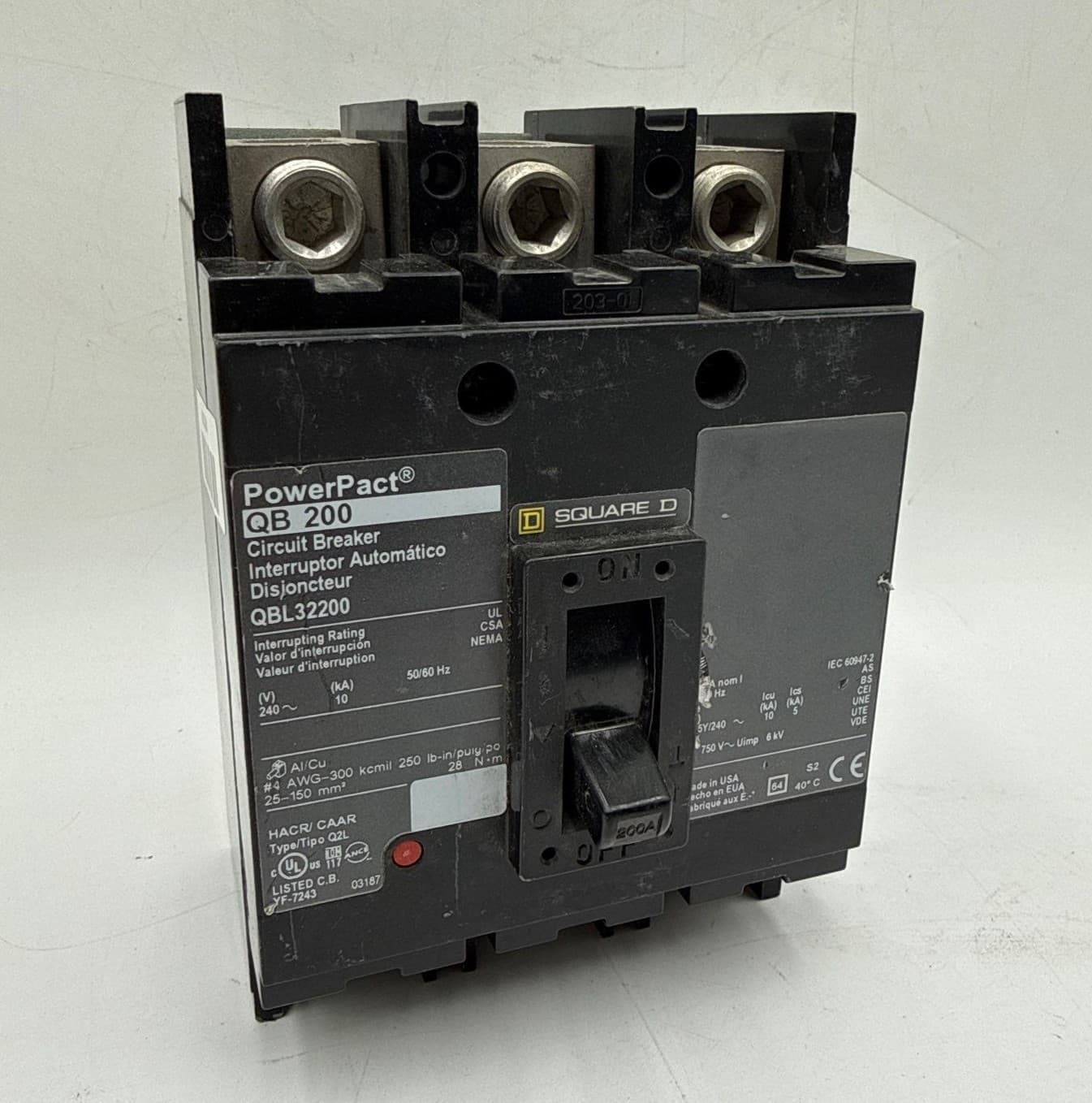 Square D QBL32200 Circuit Breaker 200A 3P 240V 3PH 3 pole 200 Amp QBL Used – image 1