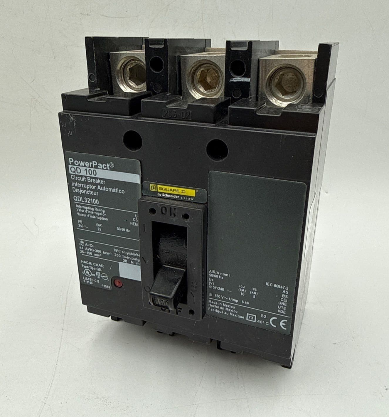 Square D QDL32100 Circuit Breaker 100A 3P 240V QDL PowerPact 100 Amp 3 Pole