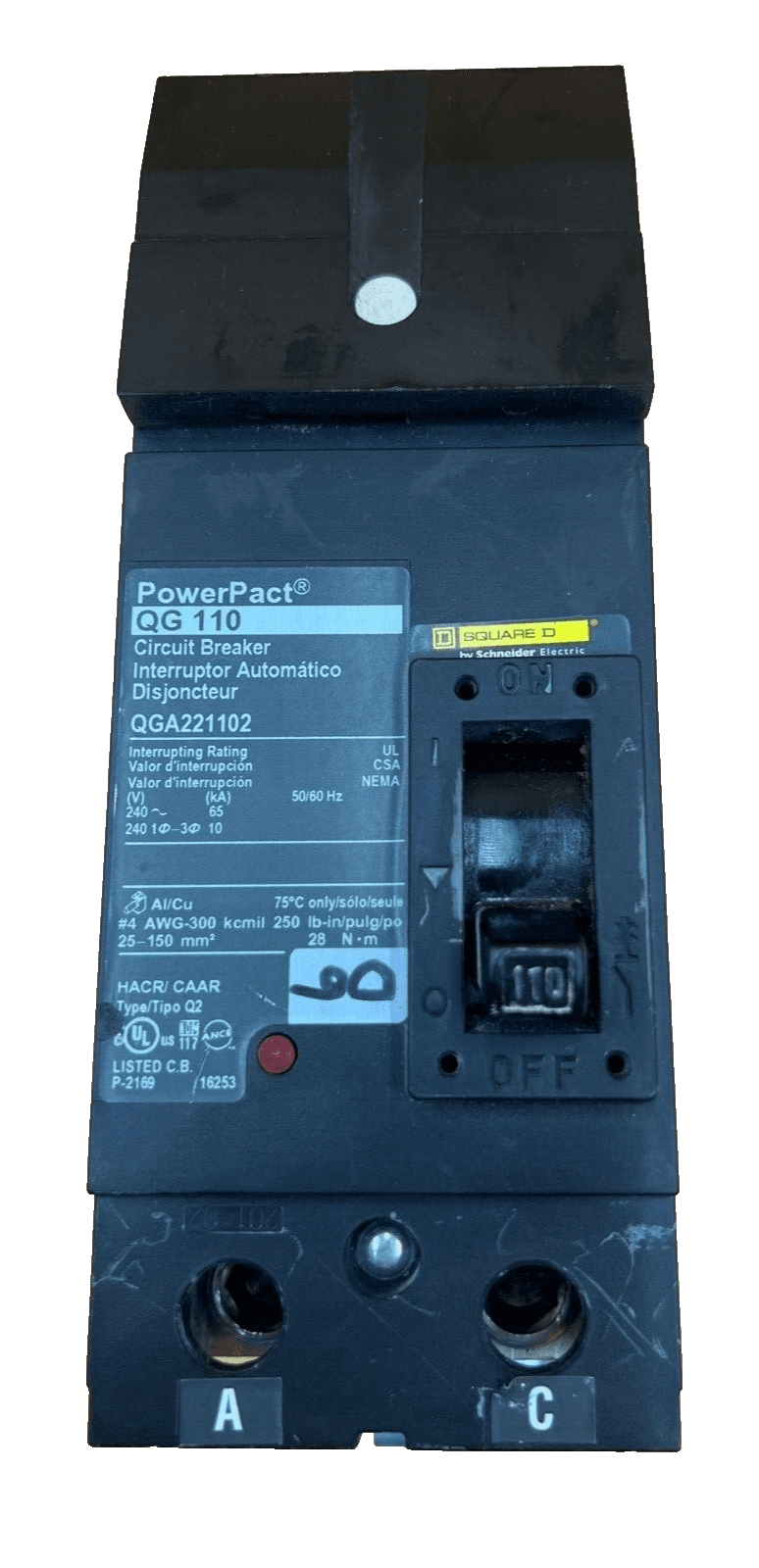 Square D QGA221102 100A 240V 2P I-Line Circuit Breaker – image 1
