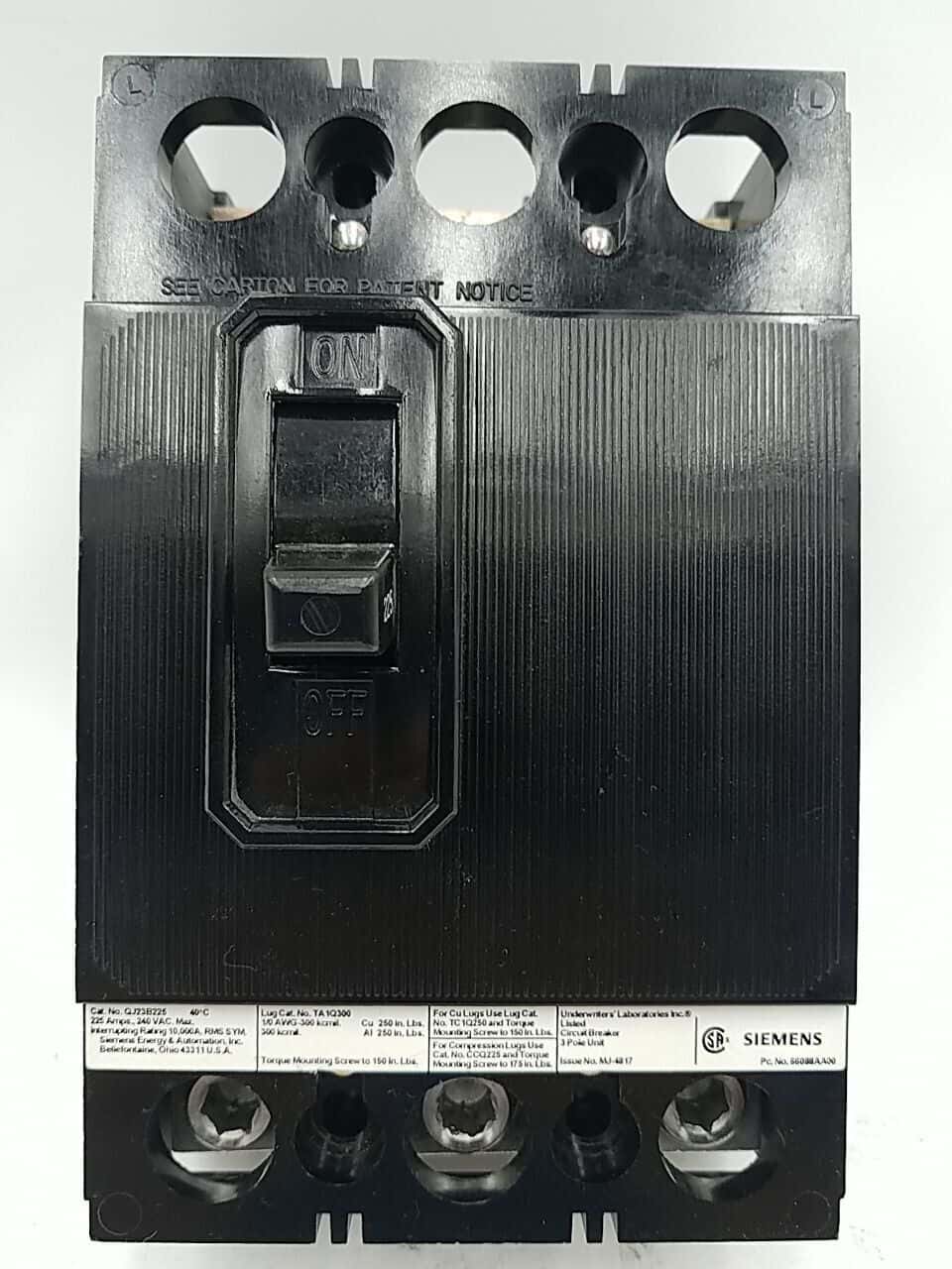 Siemens QJ23B225 Circuit Breaker 225A 3P 240V QJ23 3 pole 225 Amp