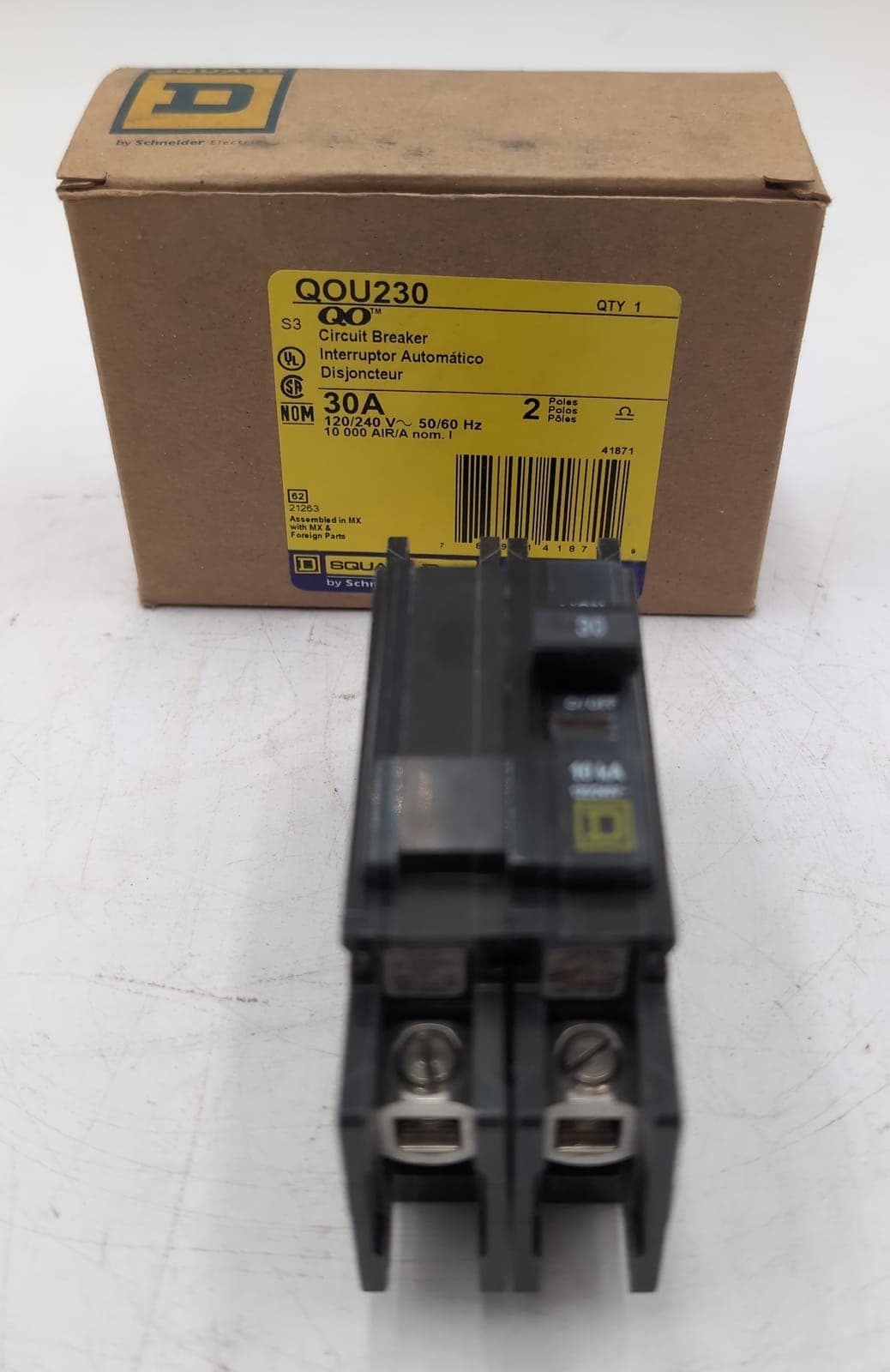 Square D QOU230 Circuit Breaker 30 Amp 2 Pole 120/240V Bolt-On QOU 30A NEW