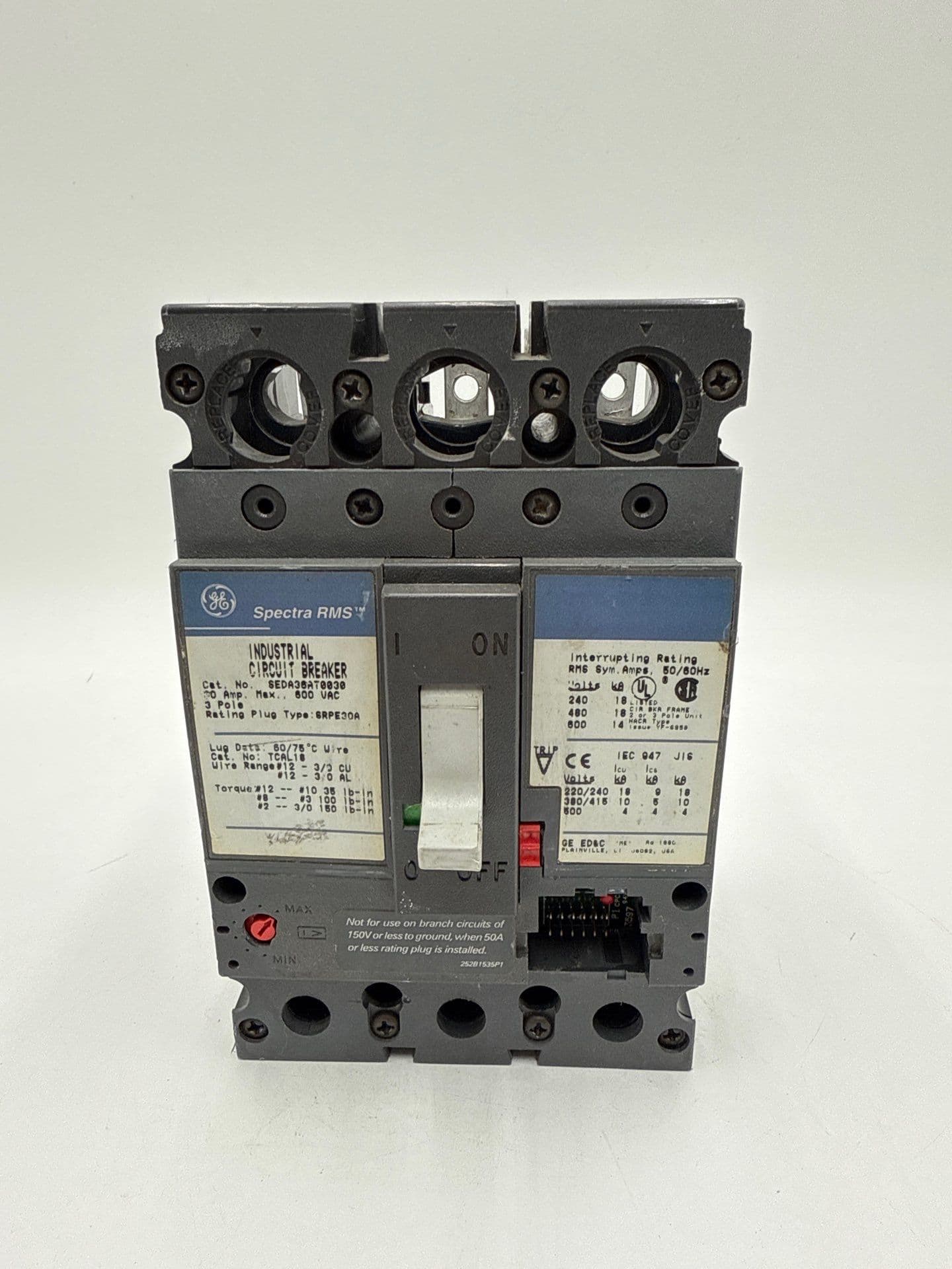 GE SEDA36AT0030 Circuit Breaker 30A 3P 600V Frame 30 Amp 3 Pole NO PLUG – image 1