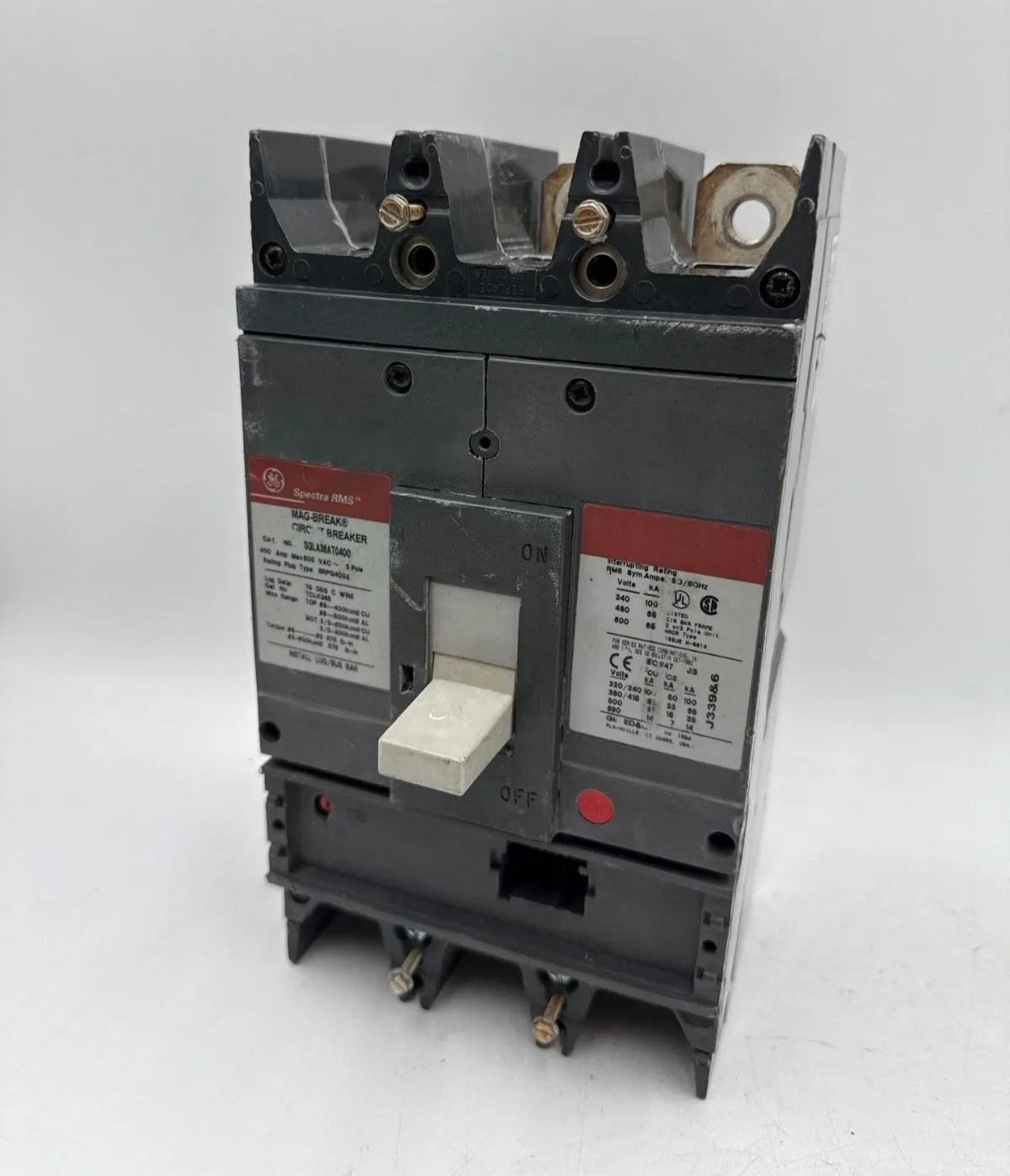 GE SGLA36AT0400 Circuit Breaker 400A 480V 3PH Bolt On