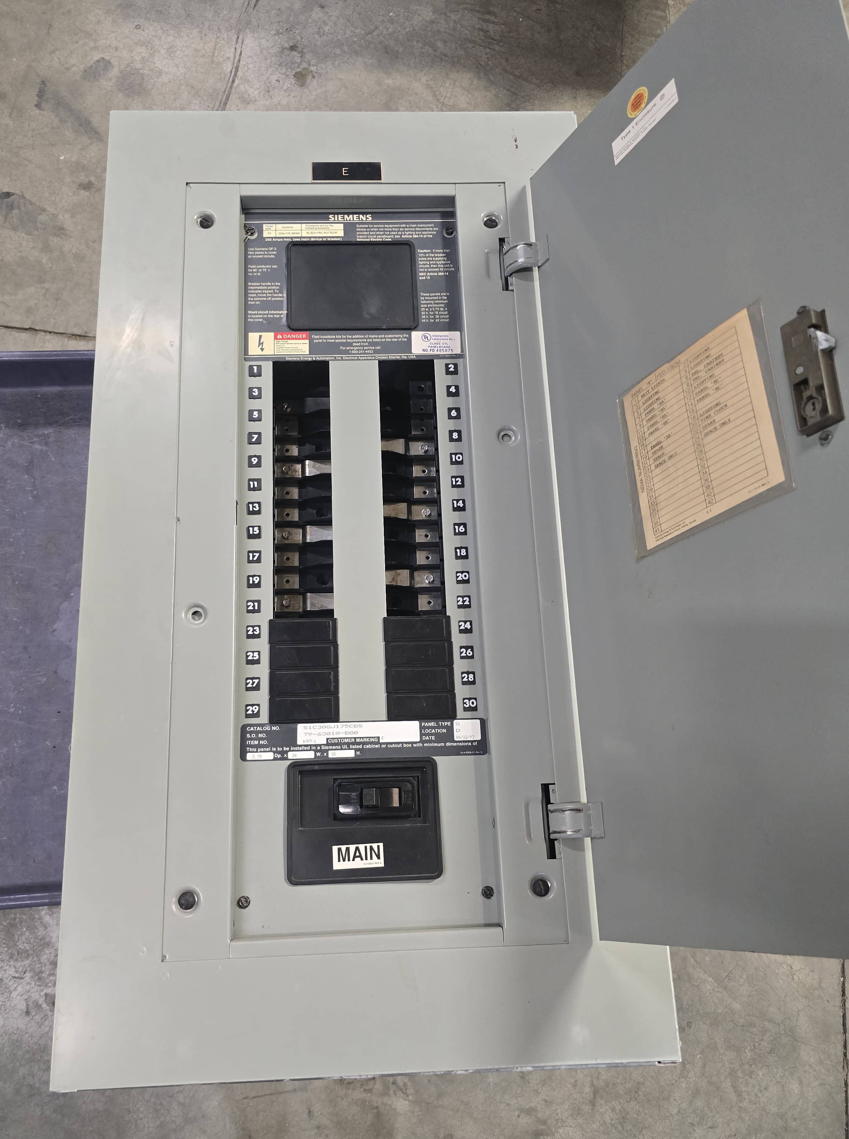 Siemens S1C30QJ175CBS Panelboard 175A 208/120V 3PH 4W 30Cir MCB Panel QJ23B175 – image 1