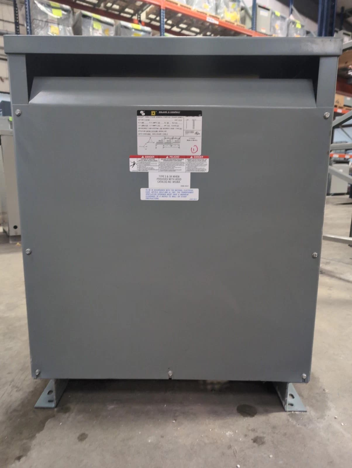 112.5KVA Sq D 112T3H 3PH Sorgel Transformer Pri 480V Sec 208/120V Indoor Encl