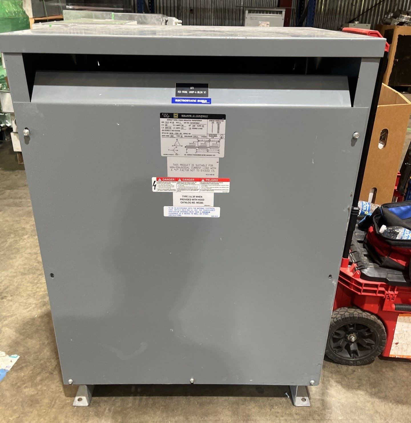 112.5kVA Square D 112T3HFISNLP Sorgel Transformer 3PH Pri 480V Sec 208/120V ST105 – image 1