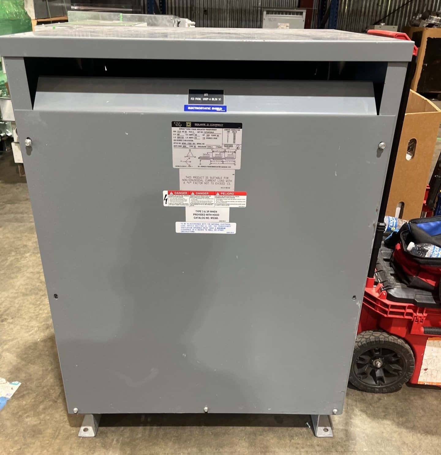 112.5kVA Square D 112T3HFISNLP Sorgel Transformer 3PH Pri 480V Sec 208/120V ST105