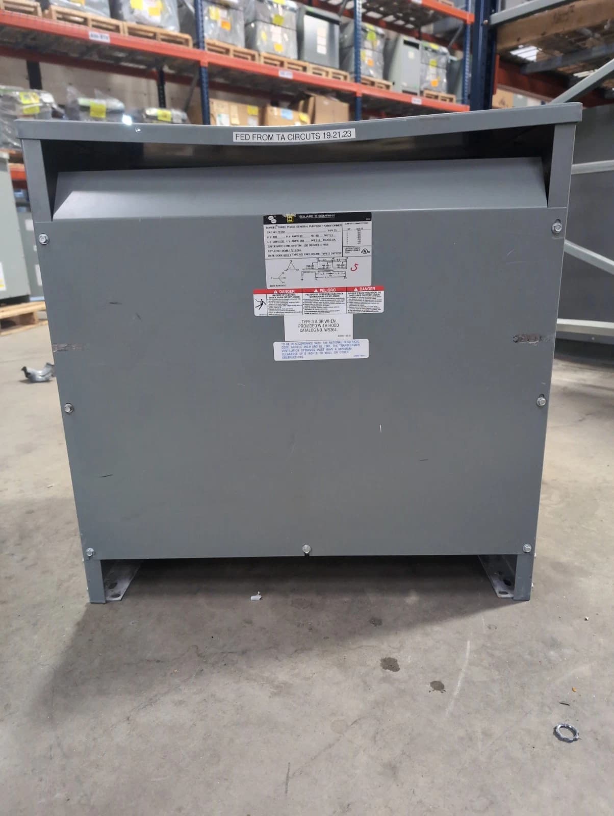 75KVA Square D 75T3H Transformer Pri 480V Sec 208Y/120V 60Hz Indoor Encl 3PH – image 1