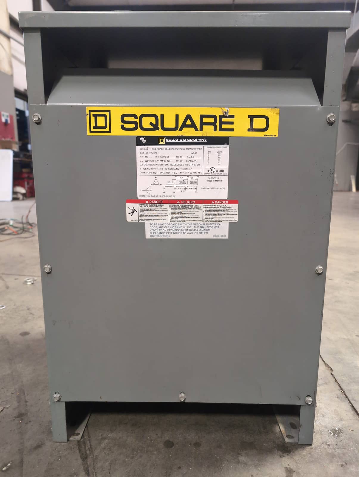 Square D 45T3H Dry Type Transformers — image 1 of 6