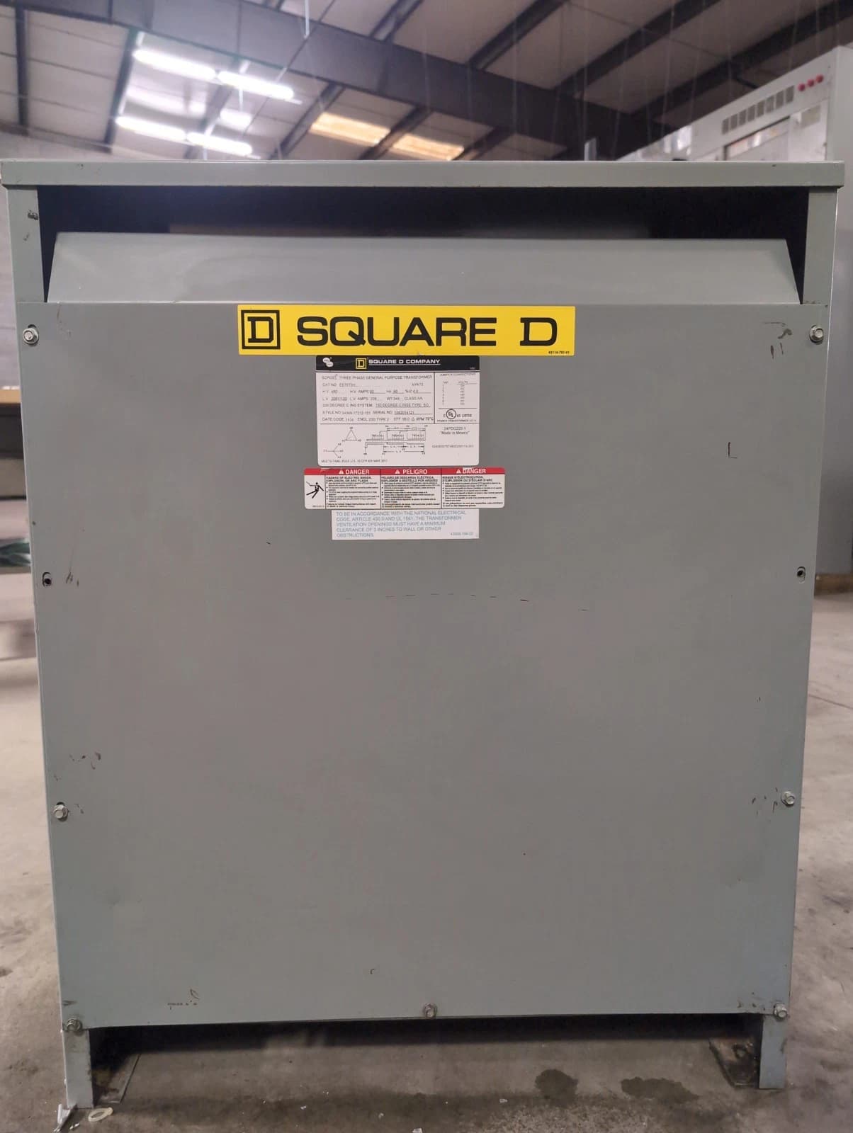 75KVA Square D EE75T3H Transformer Pri 480V Sec 208Y/120V 60Hz Indoor Encl 3PH – image 1