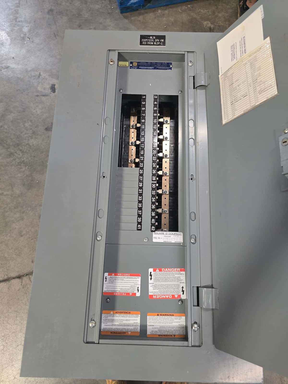 Square D NQOD442L225CU Panelboard 225A 208Y/120V 3PH 4W 42 Cir MLO Panel 225 Amp