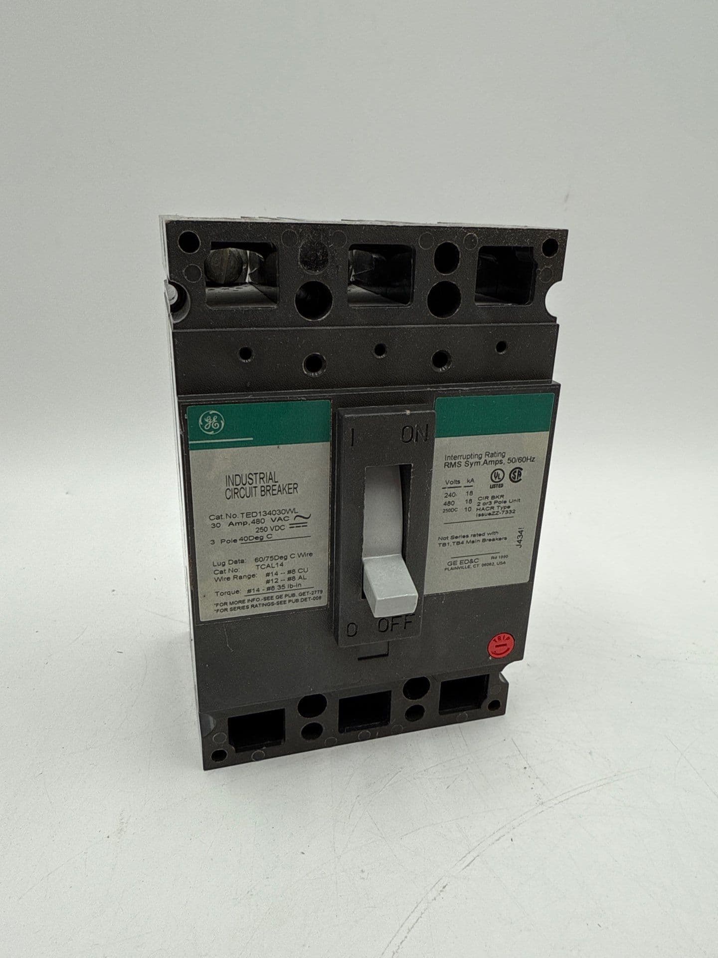 General Electric TED134030WL Circuit Breaker 30A 3P 480V 3PH 3 pole 30 Amp
