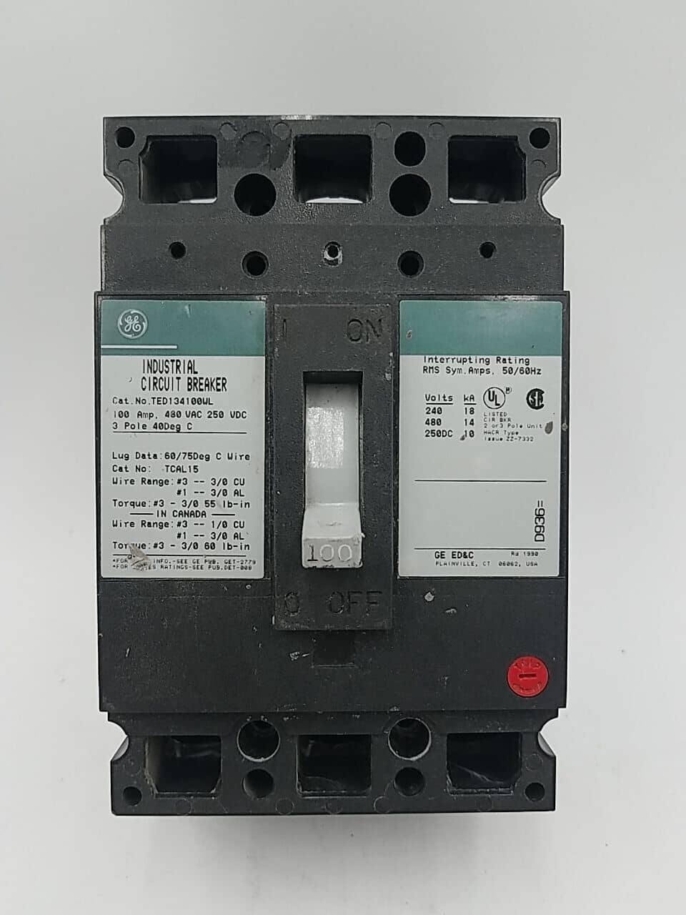 GE TED134100WL Circuit Breaker — image 1 of 7