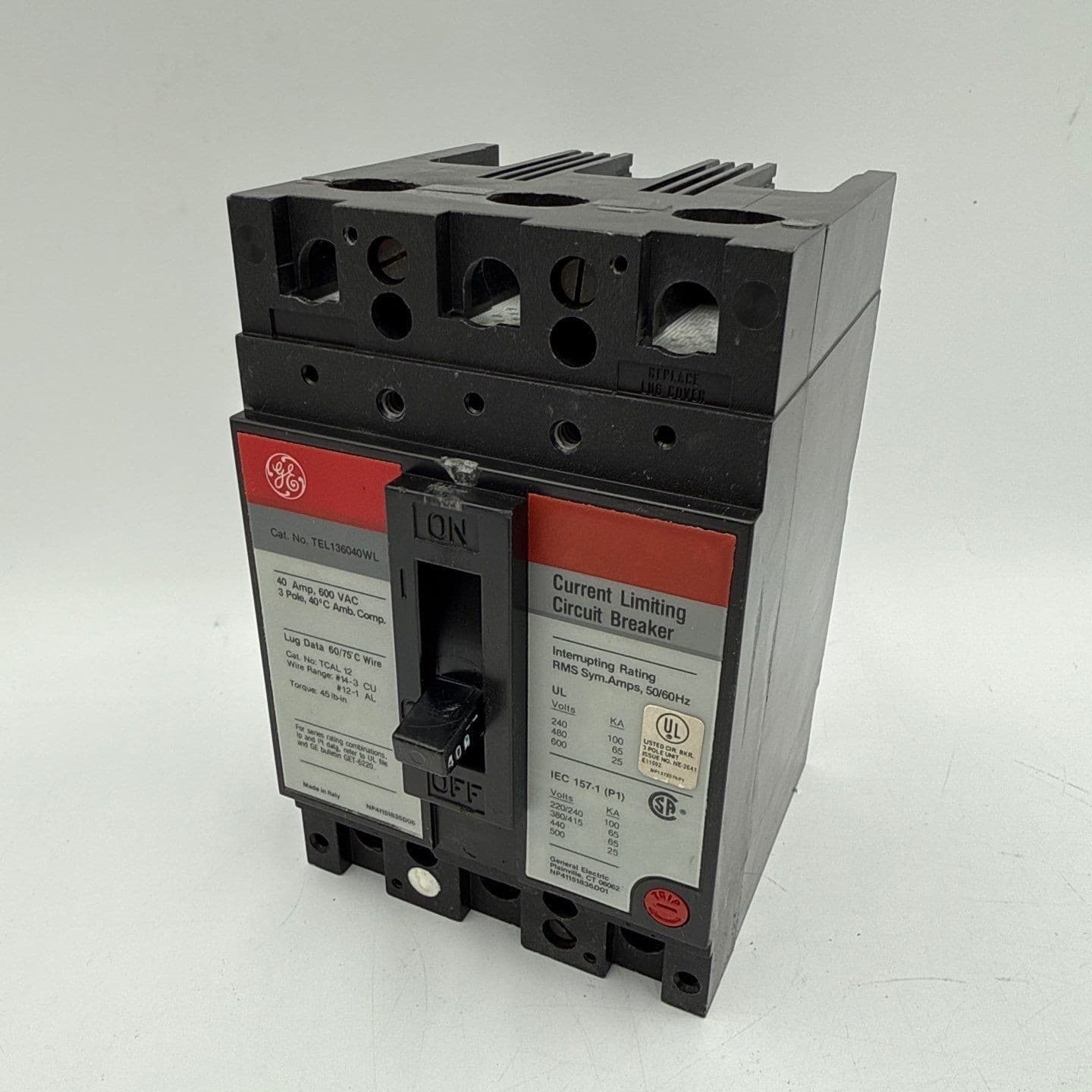 GE TEL136040WL Circuit Breaker 40A 3P 600V 3PH TEL 40 Amp 3 Pole General Elec – image 1