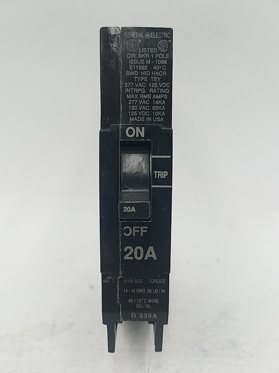 GE TEY120 Bolt On Circuit Breaker 20A 1P 277V TEY 20 Amp 1 Pole – image 1