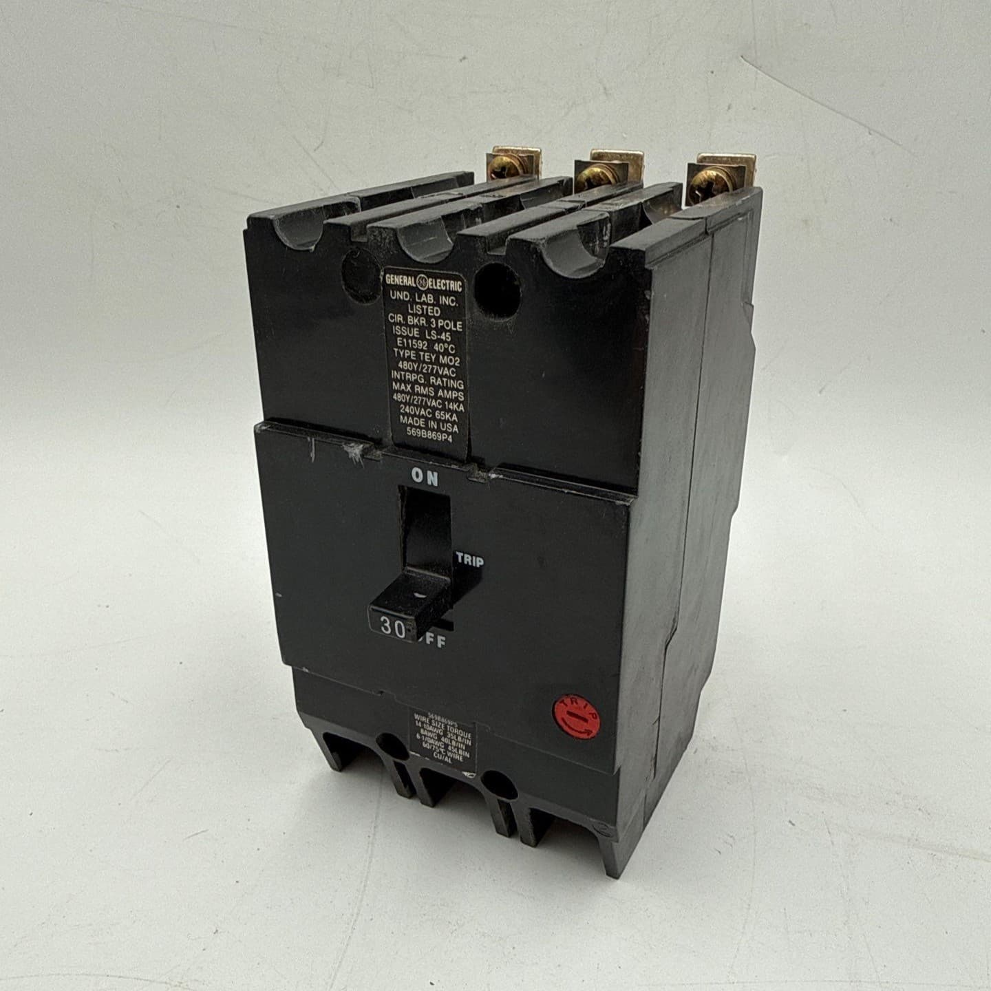 GE TEY330 Circuit Breaker 30A 3P 480/277V TEY 3 Pole 30 Amp Paper Label