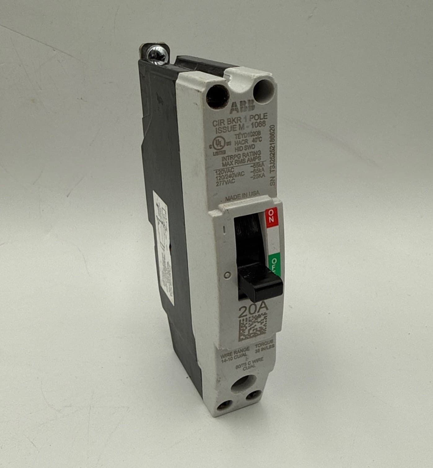 GE TEYD1020B Circuit Breaker 20A 1P 277V 1 Pole TEY 1PH 20 Amp Used – image 1