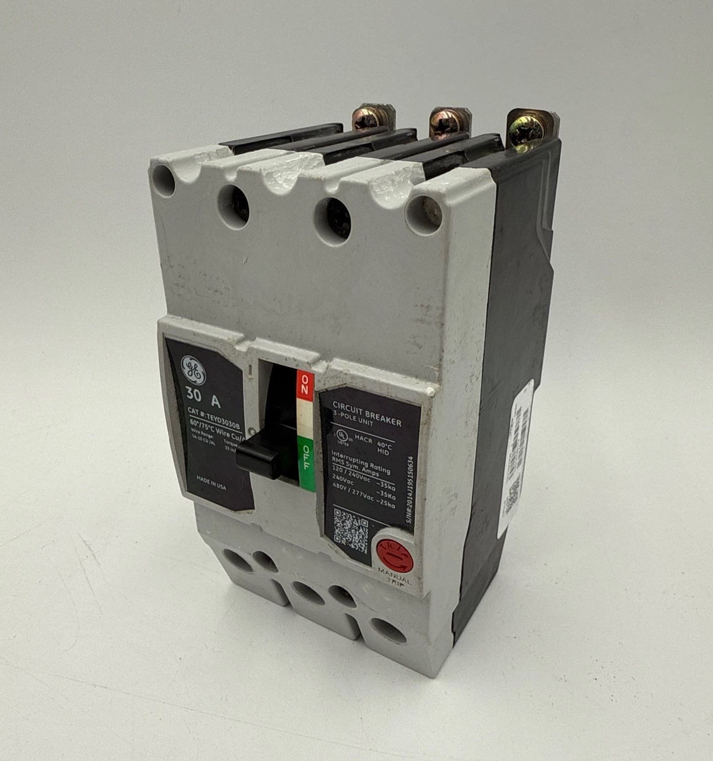 GE TEYD3030B Circuit Breaker 30A 3P 480/277V 3PH TEYD 30 Amp 3 Pole Bolt On – image 1