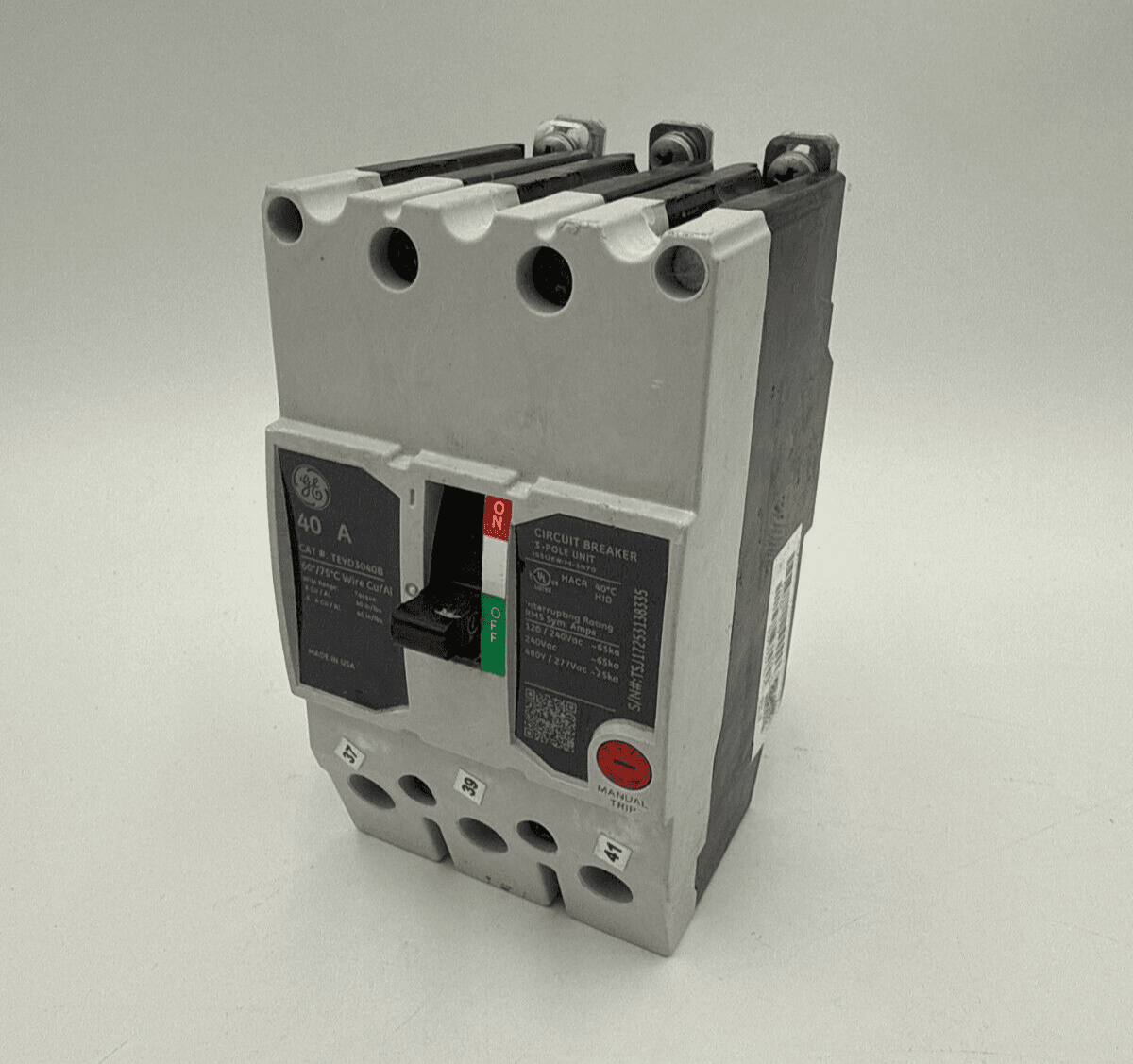 GE TEYD3040B Bolt On Circuit Breaker 40A 3P 480/277V TEYD 40 Amp 3 Pole – image 1