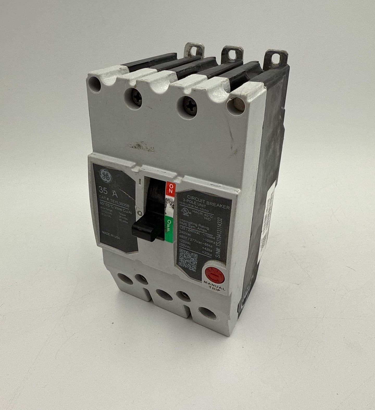 GE TEYL3035B Circuit Breaker 35A 3P 480/277V 3PH TEYL 35 Amp 3 Pole Bolt On – image 1