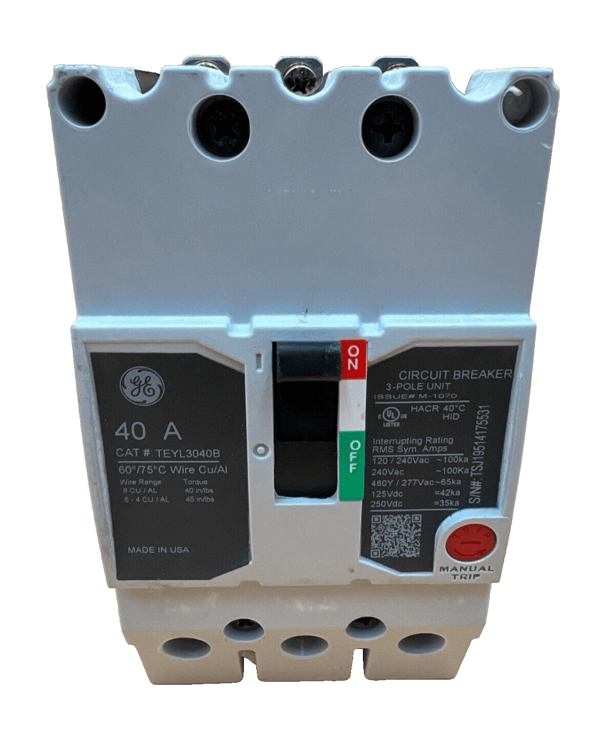 GE TEYL3040B Circuit Breaker — image 1 of 6